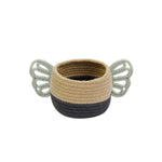 basket woven black yellow white baby bee lidded 