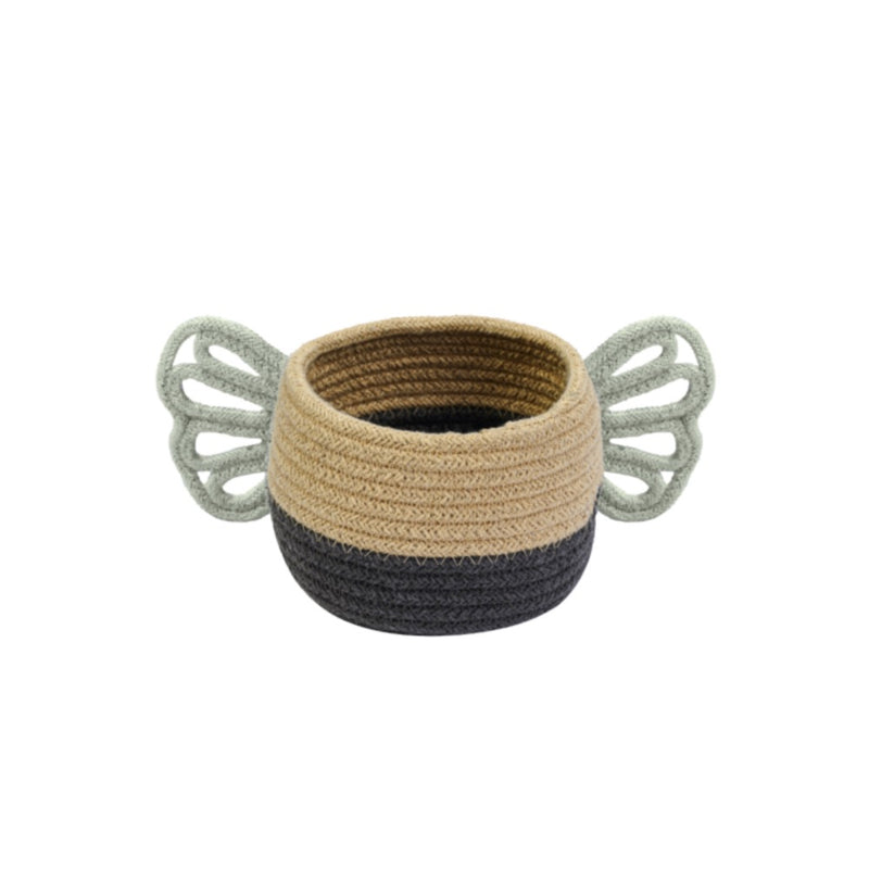 basket woven black yellow white baby bee lidded 