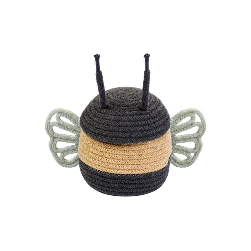 basket woven black yellow white baby bee lidded 