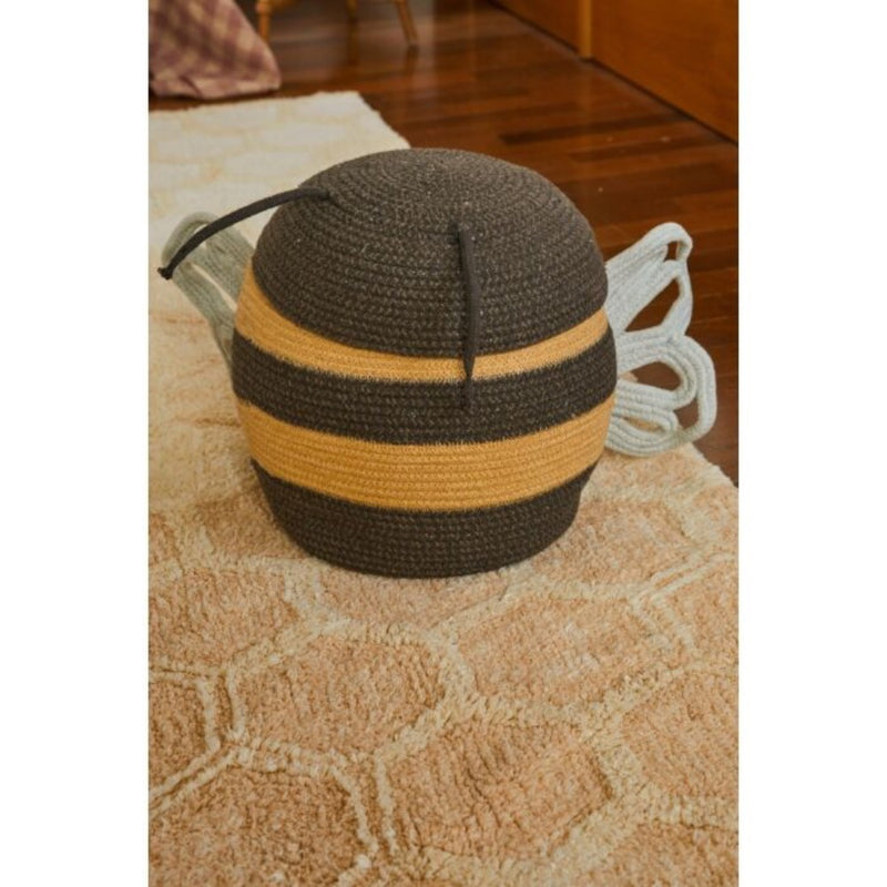 basket woven black yellow white mama bee lidded 