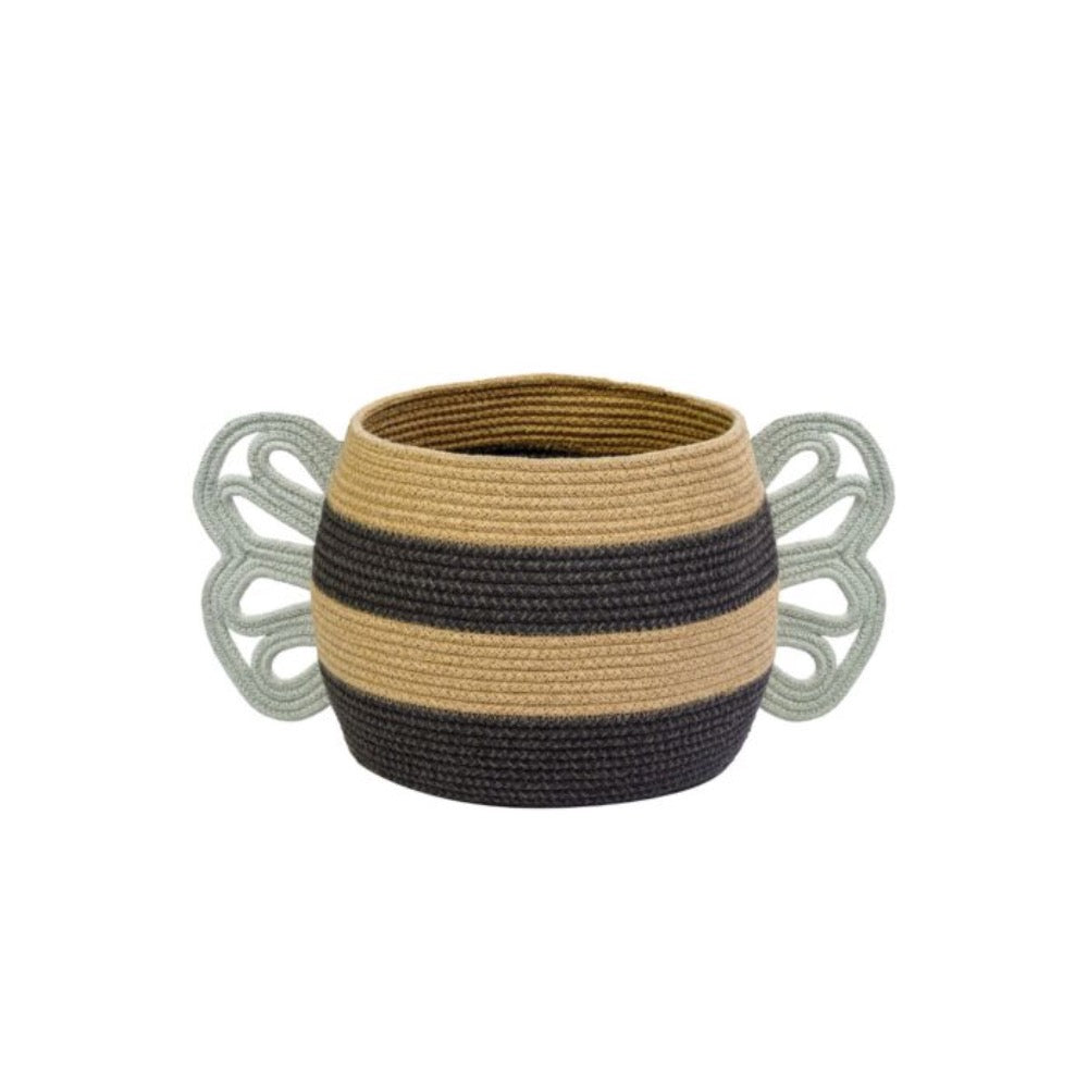 basket woven black yellow white mama bee lidded 