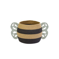 basket woven black yellow white mama bee lidded 