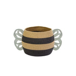 basket woven black yellow white mama bee lidded 
