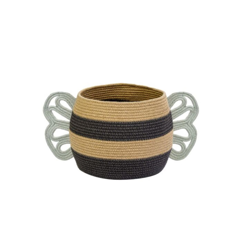 basket woven black yellow white mama bee lidded 