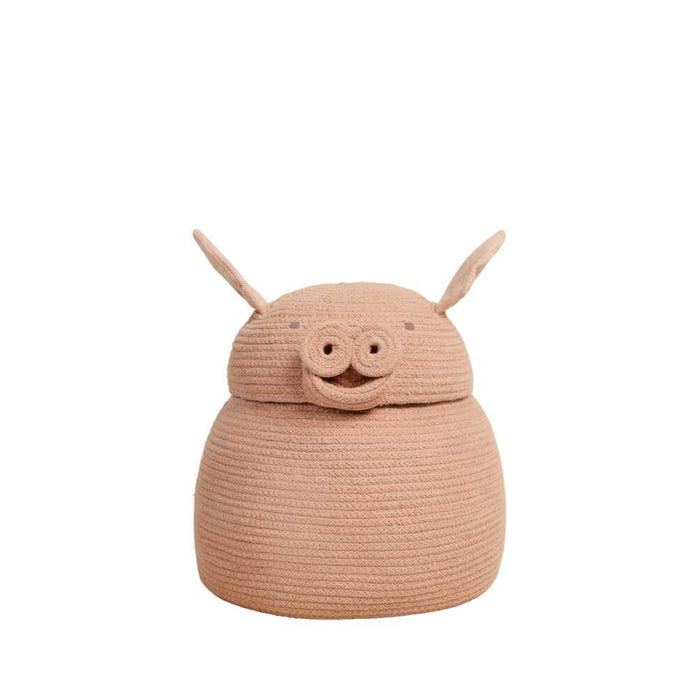 basket piglet woven lid pink