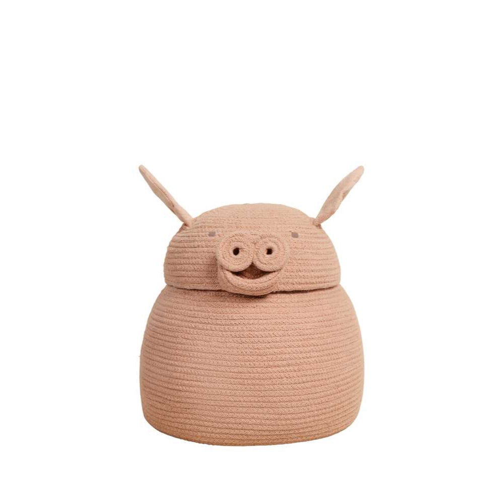 basket piglet woven lid pink