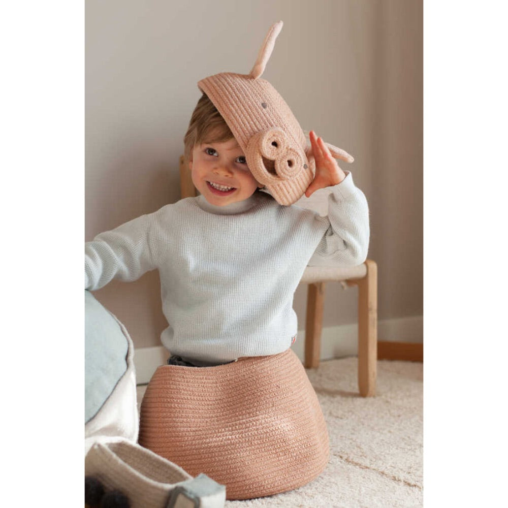 basket piglet woven lid pink