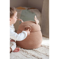 basket piglet woven lid pink