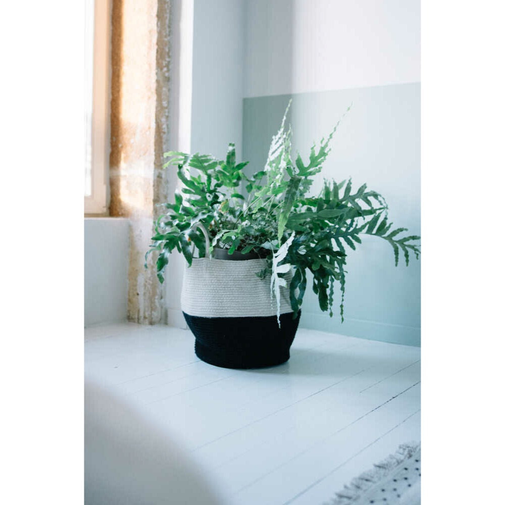 natural cream black basket handles braided cotton