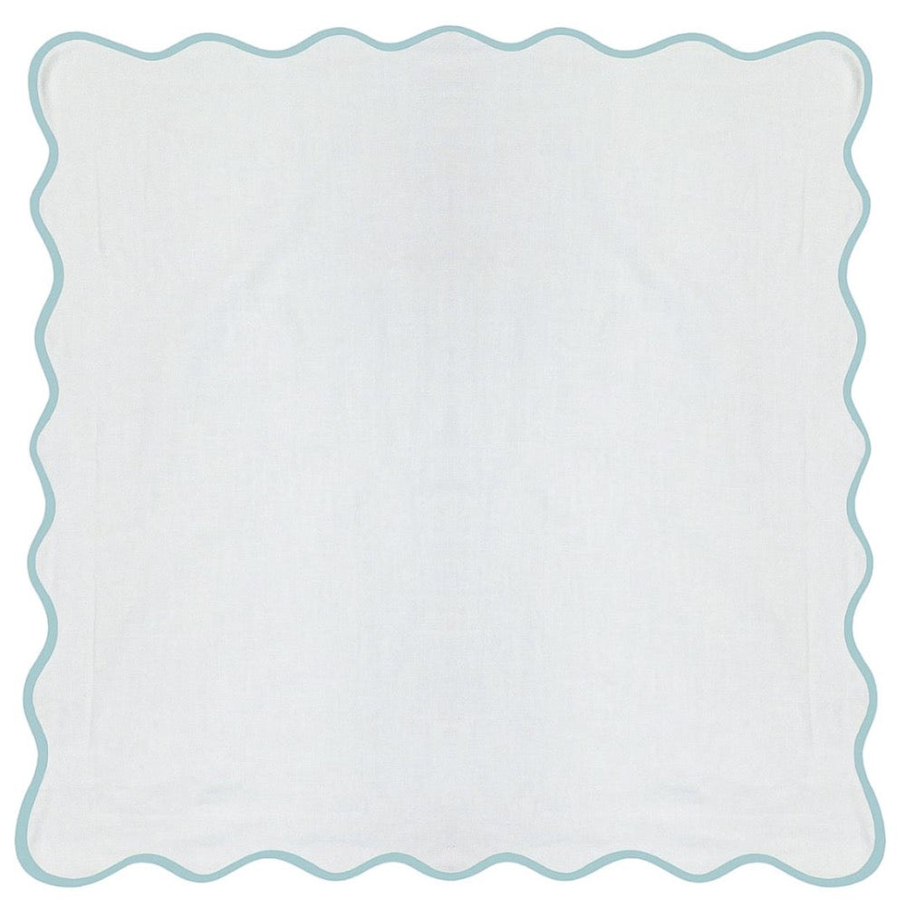white Euro pillow sham blue piping scalloped edge