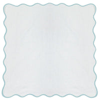 white Euro pillow sham blue piping scalloped edge