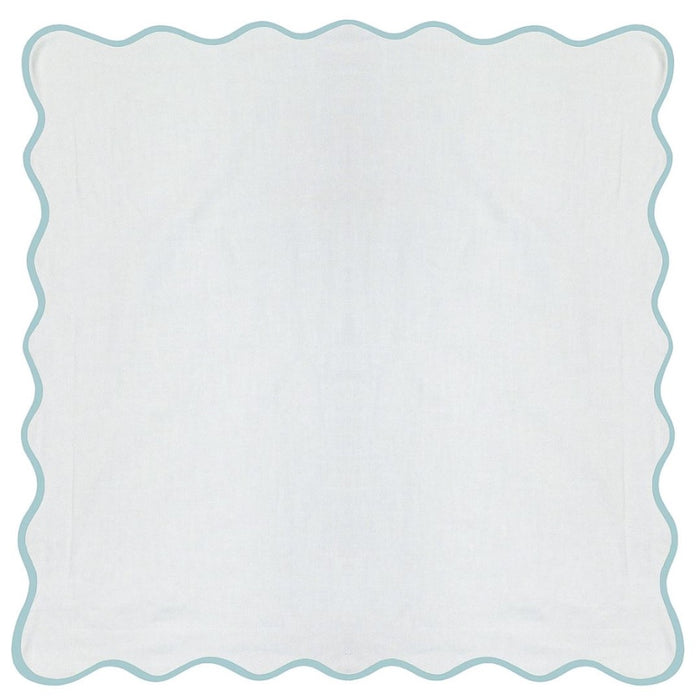 white Euro pillow sham blue piping scalloped edge