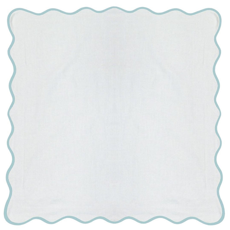 white Euro pillow sham blue piping scalloped edge