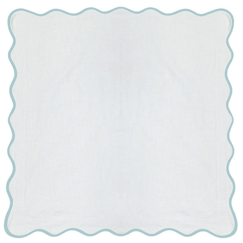 white Euro pillow sham blue piping scalloped edge