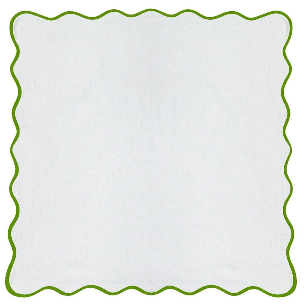 white Euro pillow sham green piping scalloped edge