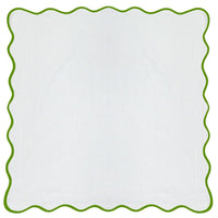 white Euro pillow sham green piping scalloped edge