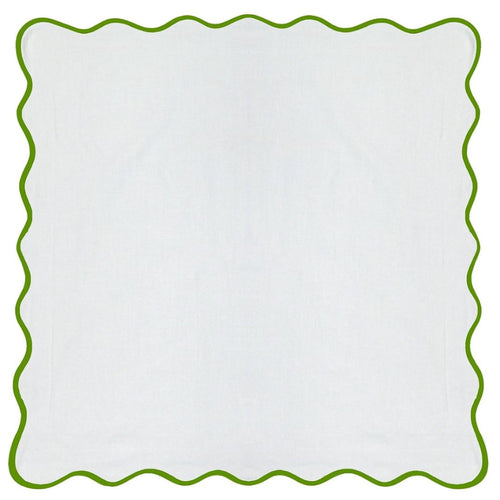 white Euro pillow sham green piping scalloped edge