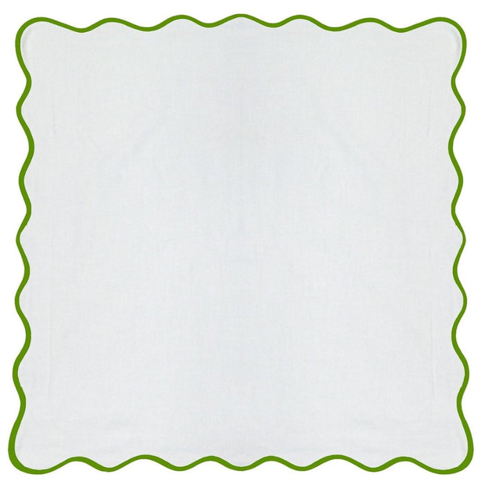 white Euro pillow sham green piping scalloped edge