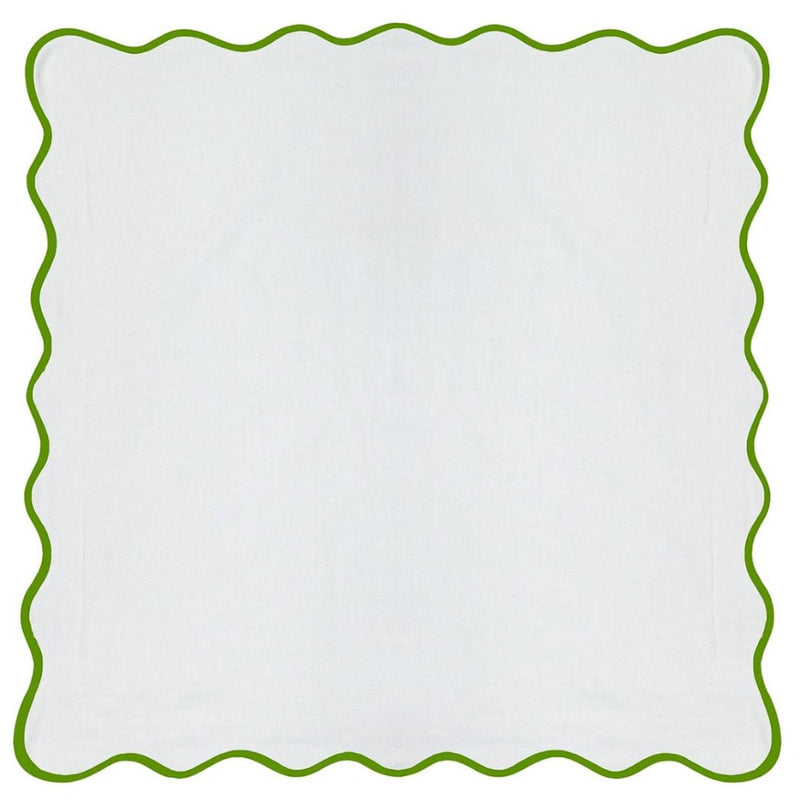 white Euro pillow sham green piping scalloped edge