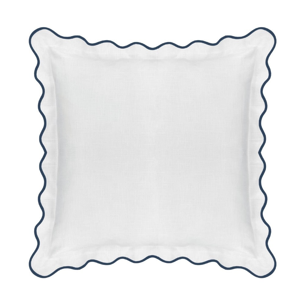 white navy scalloped euro sham