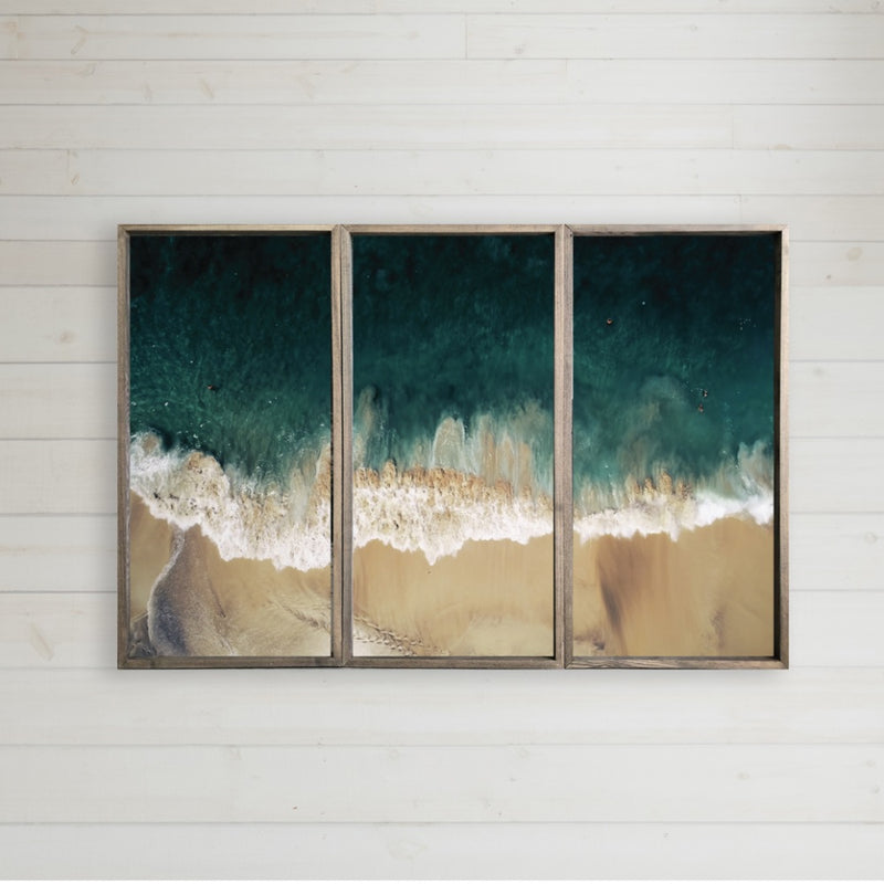 beach artwork triptich three frame art reclaimed wood