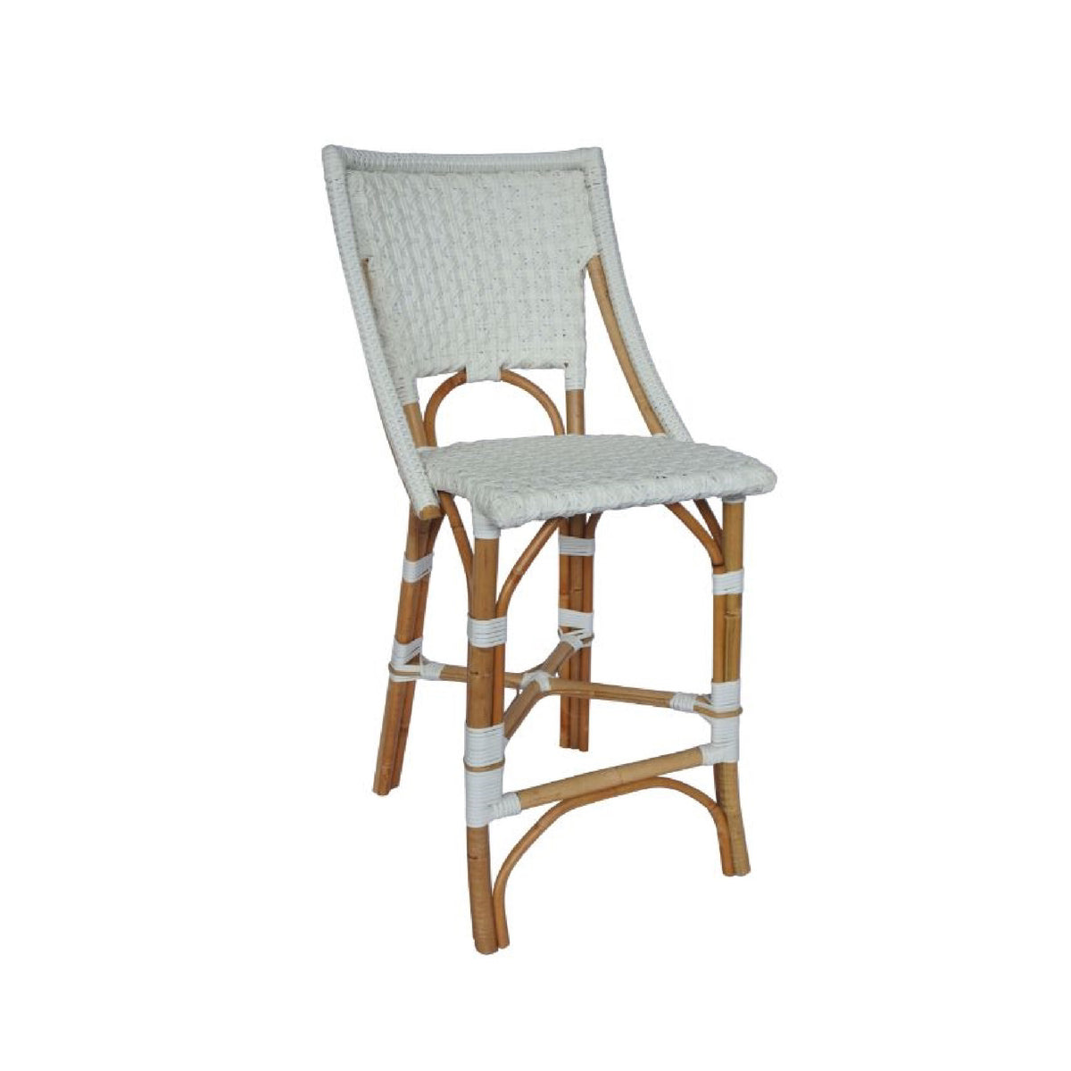 white woven rattan counter stool star pattern