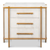 white shagreen leather drawer night stand gold frame handles 