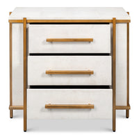 white shagreen leather drawer night stand gold frame handles 