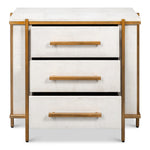 white shagreen leather drawer night stand gold frame handles 