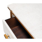 white shagreen leather drawer night stand gold frame handles 
