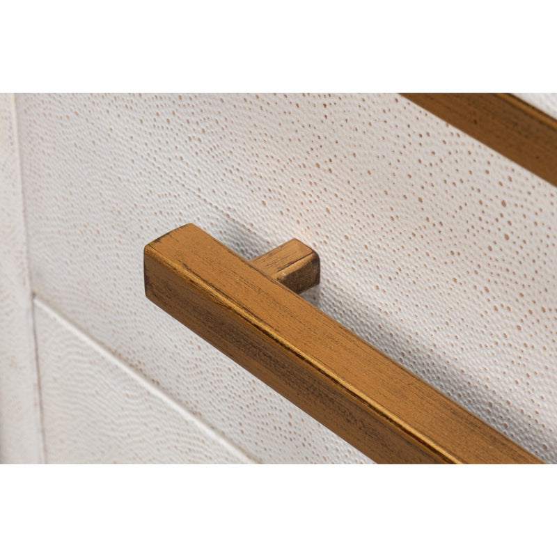 white shagreen leather drawer night stand gold frame handles 