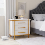 white shagreen leather drawer night stand gold frame handles 