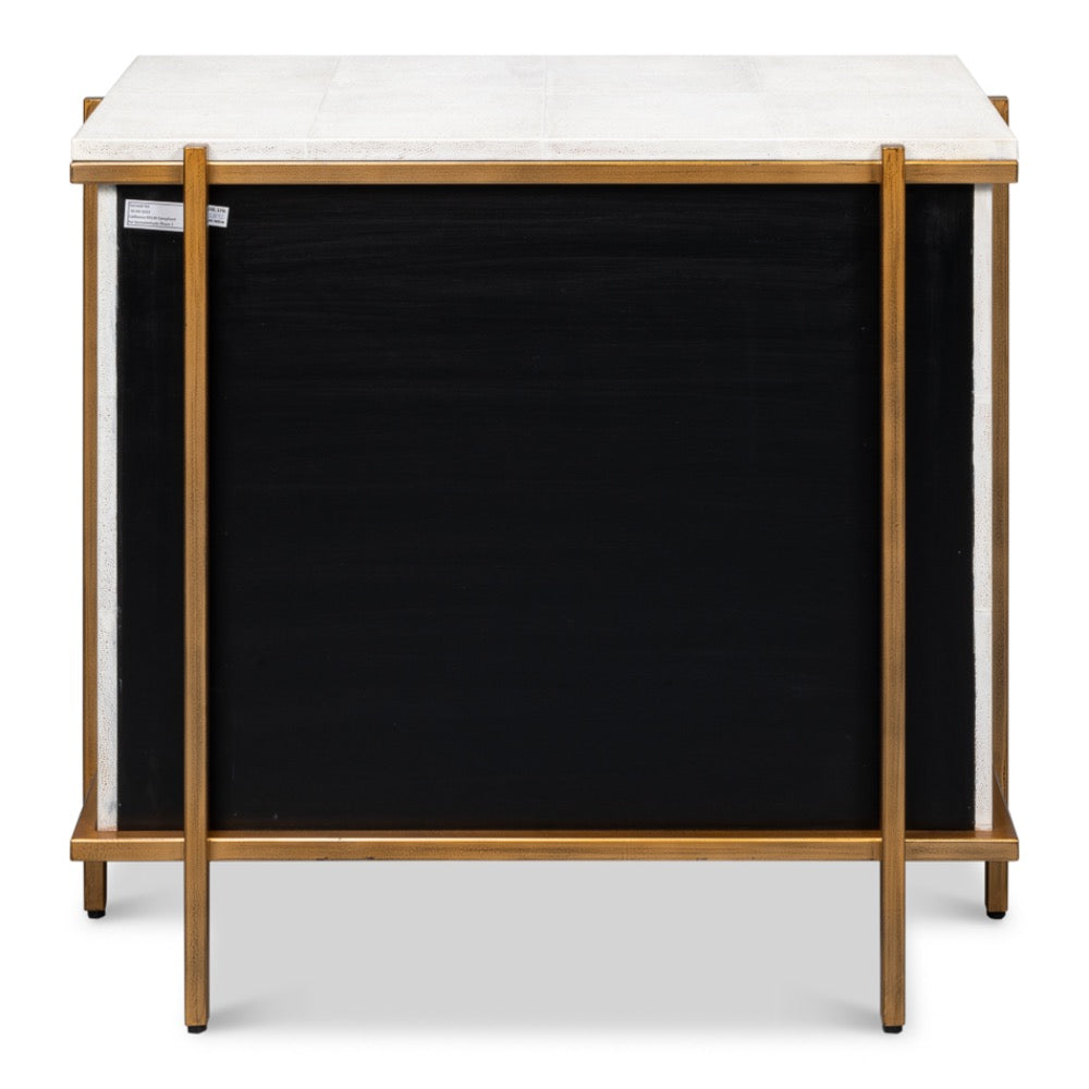 white shagreen leather drawer night stand gold frame handles 