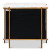 white shagreen leather drawer night stand gold frame handles 