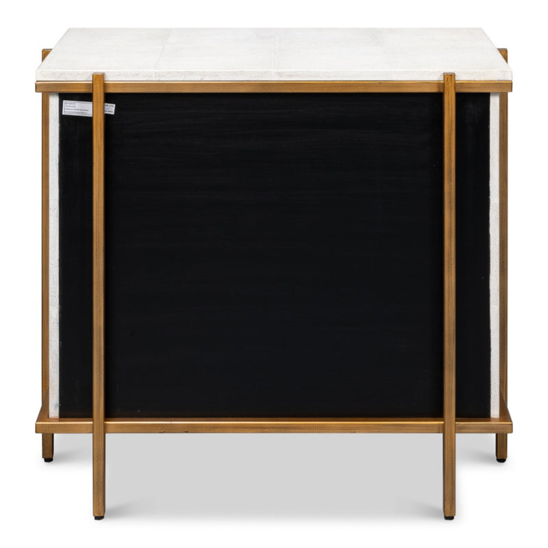 white shagreen leather drawer night stand gold frame handles 