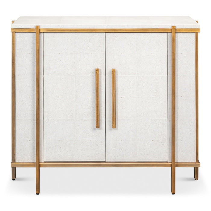 white shagreen leather door chest gold frame handles 