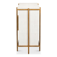 white shagreen leather door chest gold frame handles 