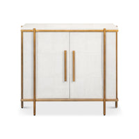 Blakely White Leather Door Chest by Sarreid, Ltd.—sleek storage with white leather doors and gold handles.