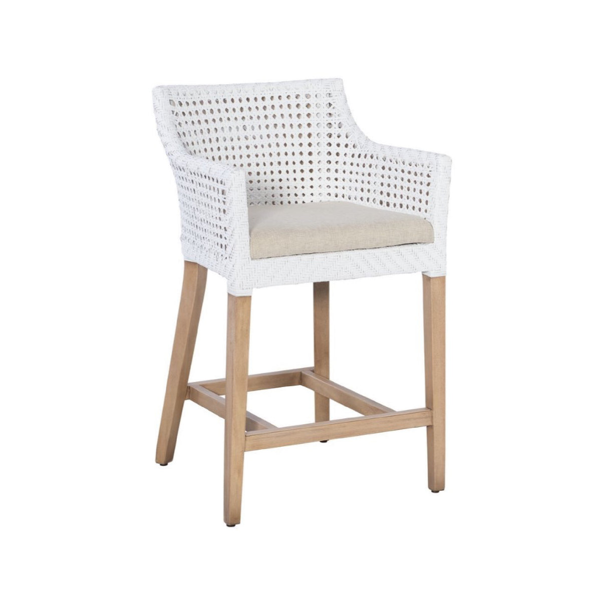 counter stool white cane back sides cream cushion light wood legs