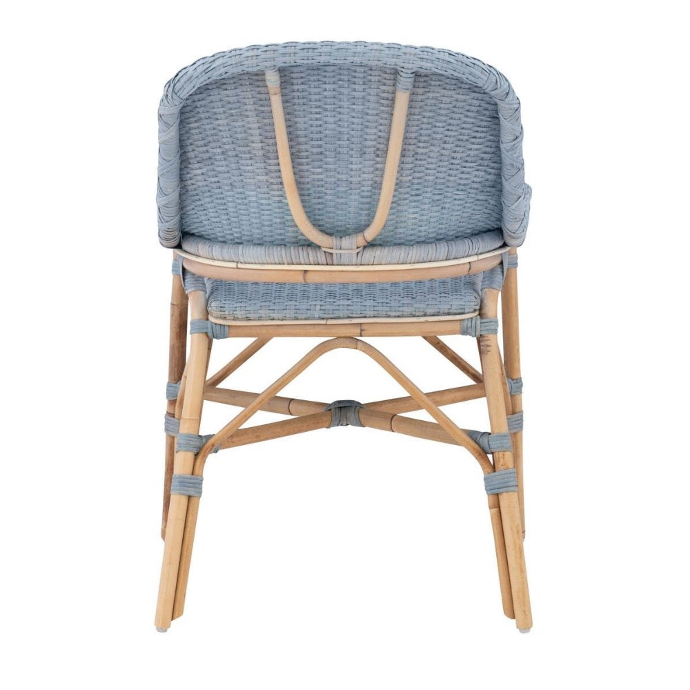 rattan dining arm chair natural blue concave back