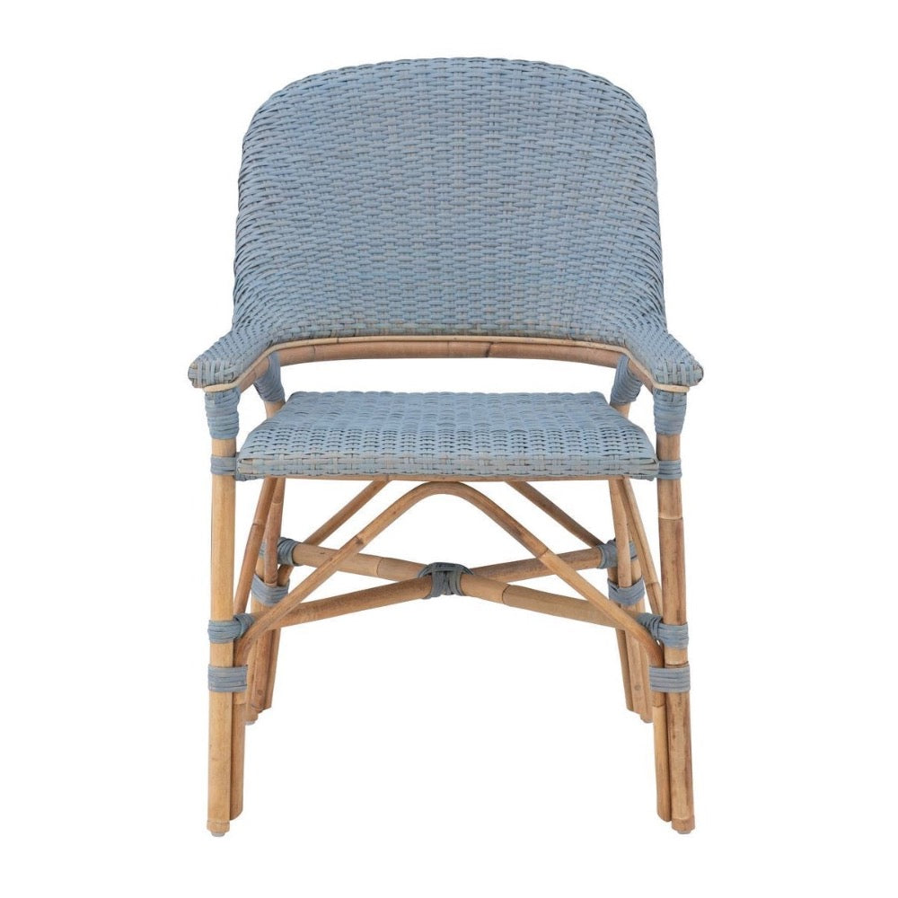 rattan dining arm chair natural blue concave back
