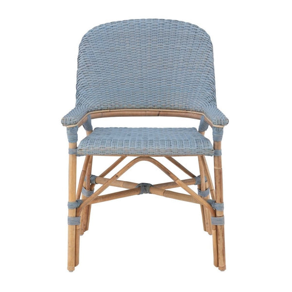 rattan dining arm chair natural blue concave back