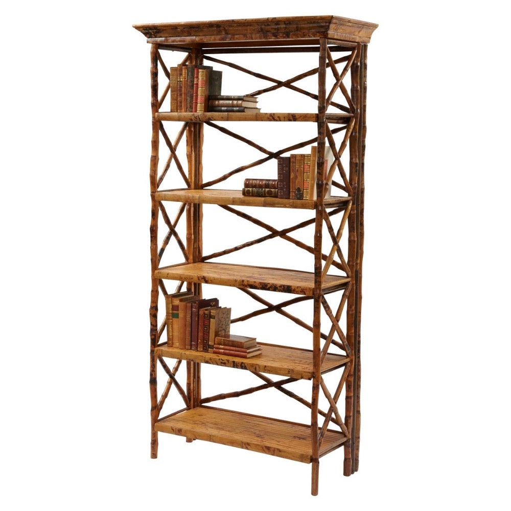 5 shelf bookcase rattan tortoise finish
