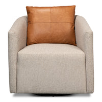 beige upholstered swivel tub chair brown leather back pillow split back