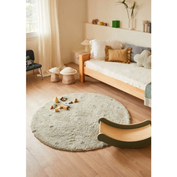 round rug blue neutral dot cotton washable