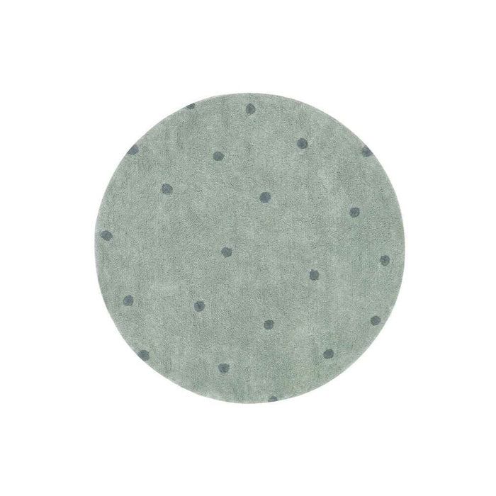 round rug blue neutral dot cotton washable