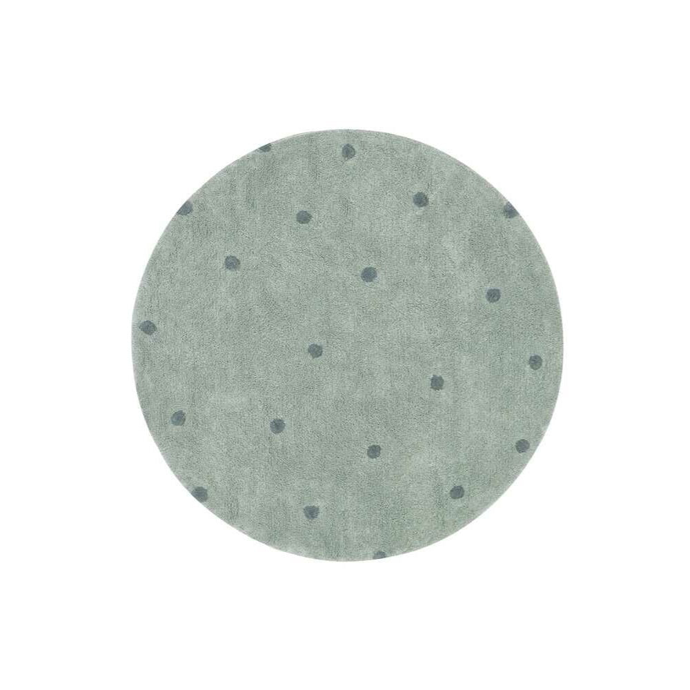 round rug blue neutral dot cotton washable