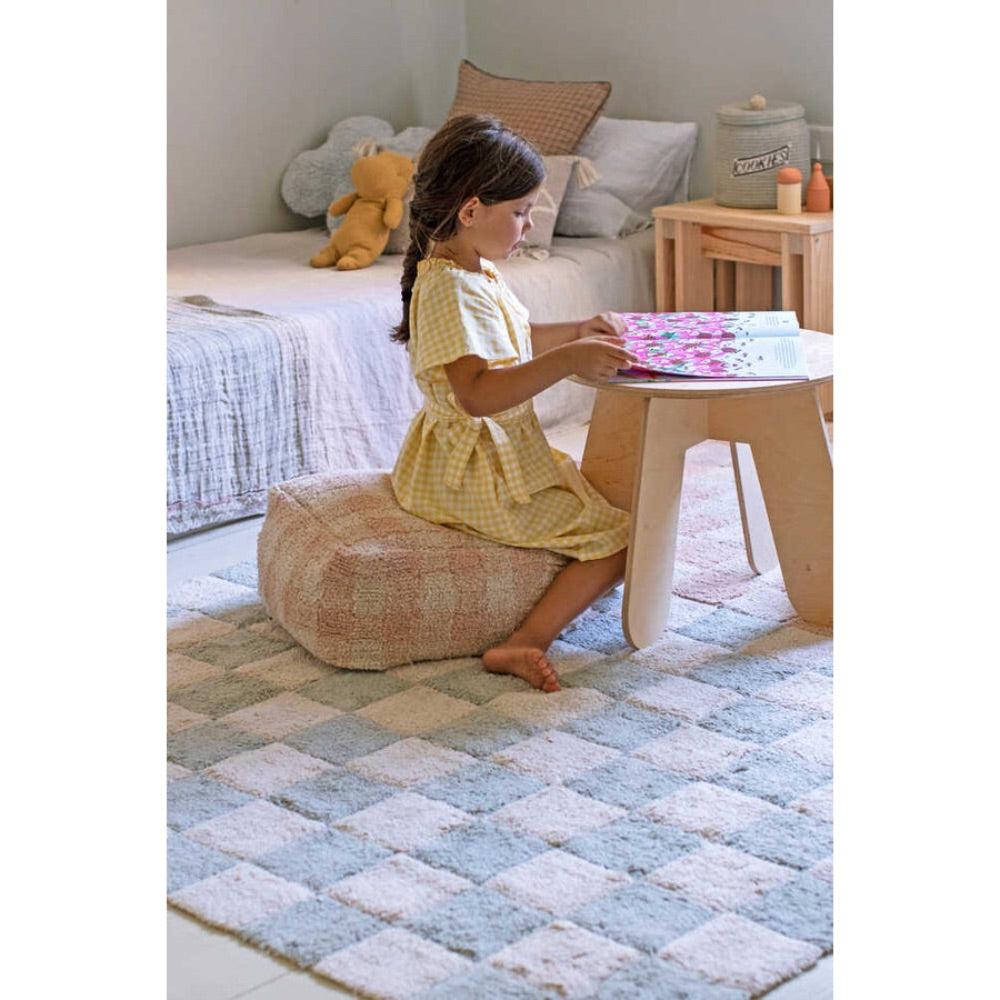 checkerboard rug blue natural