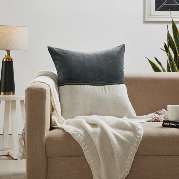 throw pillow linen zipper charcoal velvet 