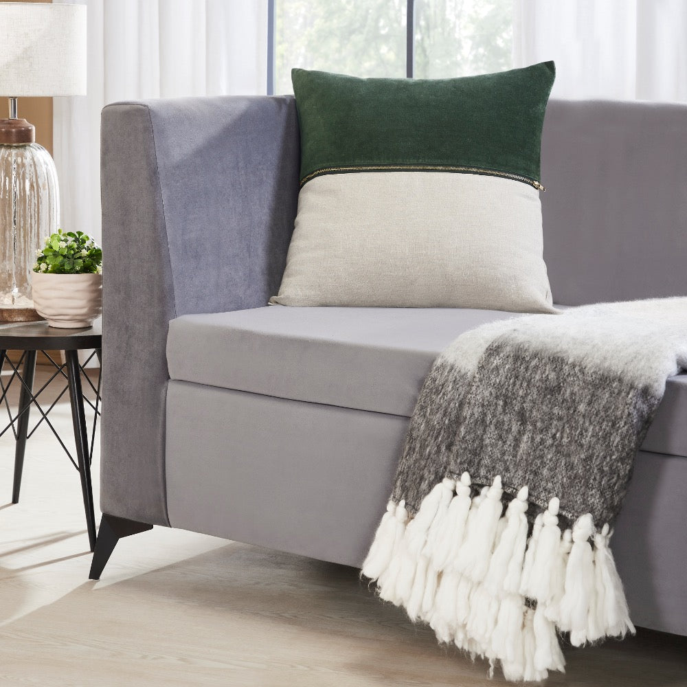 throw pillow linen zipper green velvet 